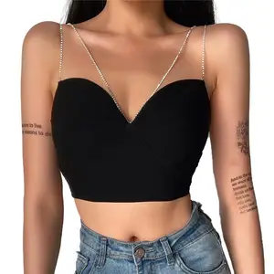 Tube Top Rhinestone Strap Fashion Sexy Summer Clothing Ladies' Stylish Crystal Wrap Tank Top for Women