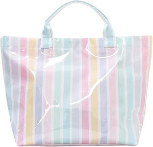 Custom Print Polyester <b>Canvas</b> Glossy PVC Coating Tote Bag Women Travel Shoulder Bag Waterproof Beach Bag - Product Image 1