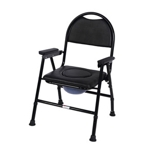 Morning Rise <b>Folding</b> Toilet Chair Black Carbon Steel Adjustable Height With Bucket For Elderly Hospital Use - Product Image 1