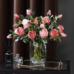 Bouquet de fleurs artificielles en soie Gardenia et Rose Bulgare, 2 têtes, pour décoration intérieure et arrangement de vase de mariage - Product Image 3