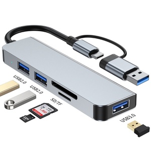 5-in-1 aluminium USB-C hub met SD/TF kaartlezer, 3 USB 3.0 poorten voor pc's, laptops, <span class=keywords><strong>MacBook</strong></span> Pro/Air, iMac Pro, Surface tablet pc's - Product Image 1