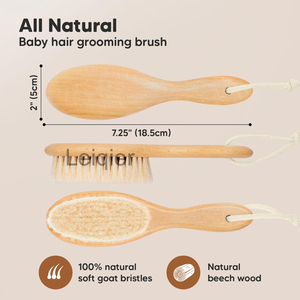 Brosse à cheveux pour bébé en bois avec logo personnalisé, brosse pour bébé avec poils <span class=keywords><strong>de</strong></span> chèvre naturels, <span class=keywords><strong>peigne</strong></span> pour bébé qui aide à prévenir la crèche <span class=keywords><strong>de</strong></span> l'emmaillotage - Product Image 2