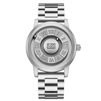 Reloj de Pulsera para Hombre Personalizado con Correa de Acero Inoxidable, Esfera Azul, Fuerza Magnética, Movimiento Japonés, Esfera sin Espejo