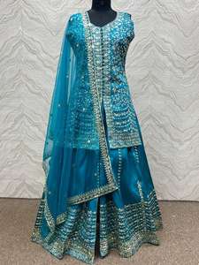 Faux Georgette lourde avec séquence de broderie lourde avec travail manuel en miroir réel avec moins de bordure avec manche complète - Product Image 5