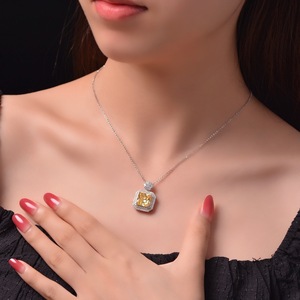 สร้อยคอเงิน S925ใหม่จี้สีเหลือง10*10 40 + 5ซม. เครื่องประดับเพชรคาร์บอนสูงสำหรับผู้หญิงส่งตรงจากโรงงาน - Product Image 5