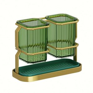 Support mural de luxe en métal doré pour couverts, égouttoir de cuisine avec plateau de drainage, organisateur de rangement de bureau sans perçage - Product Image 1