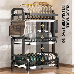 Égouttoir à vaisselle à 2 ou 3 niveaux, grand égouttoir en acier au carbone à poser sur l'évier, <span class=keywords><strong>plateau</strong></span> de drainage <span class=keywords><strong>pour</strong></span> le comptoir de cuisine, supports de rangement, organisateurs - Product Image 4