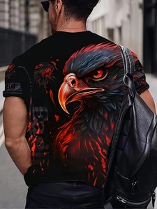 T-shirt sportiva casual da uomo a maniche corte, comoda e confortevole, con motivo a bandiera d'aquila stampato in 3D, stampa grafica classica con animali M - Product Image 2