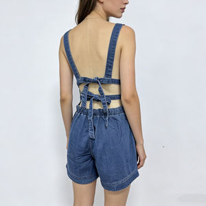 Combinaison <span class=keywords><strong>en</strong></span> <span class=keywords><strong>jean</strong></span> décontractée pour femme, style Channel, été 2026, sans manches, taille élastique, jambe large, bretelles réglables - Product Image 2