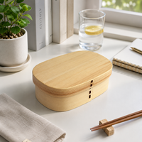 Boîte à bento ovale en bois de pin certifiée professionnelle, durable, pour la restauration, les traiteurs et l'emballage de sushis (vente en gros)