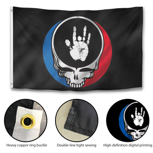 <span class=keywords><strong>Drapeau</strong></span> Grateful Dead 3x5 pieds <span class=keywords><strong>avec</strong></span> crâne et empreinte <span class=keywords><strong>de</strong></span> main, bannière en polyester double face pour les fans <span class=keywords><strong>de</strong></span> rock - Product Image 3