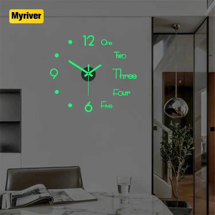 Myriver 2022 Clock 3D DIY Wall Clock Large Living Room Acrylic Mirror clock Wall 3d Watch