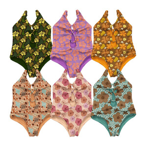 ชุดว่ายน้ำเด็กผู้หญิงลายฮาวายแบบกลับด้านได้ สายปรับได้ ดีไซน์เว้า ชุดบิกินี่วันพีซสำหรับเด็กผู้หญิง ชุดชายหาด ลดราคา - Product Image 1