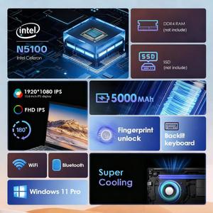 Ordinateur portable GXMO T152J 15,6 pouces, Windows 11 Pro, Intel Celeron <span class=keywords><strong>N5100</strong></span> Quad Core, sans RAM, sans SSD, barebone, prend en charge le déverrouillage par empreinte digitale - Product Image 2