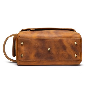 Factory Direct High Quality Vintage-style Multifunctional Genuine <strong>Leather</strong> Men's Large Capacity Cosmetic <strong>Toiletry</strong> Storage <strong>Bag</strong> - Product Image 2