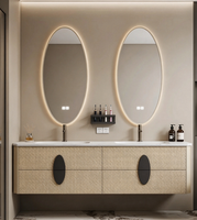 Meuble-lavabo double vasque flottant moderne, armoire de salle de bain murale sur mesure avec miroir LED ovale intelligent pour salle de bain de luxe