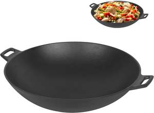 Vente <span class=keywords><strong>en</strong></span> gros Casserole personnalisée 24cm <span class=keywords><strong>en</strong></span> <span class=keywords><strong>fonte</strong></span> marmite pré-assaisonnée Wok de camping suspendu à l'huile de cuisson pour l'extérieur Wok chinois - Product Image 2