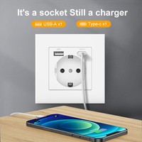 Prise de Courant EU, Prise Murale avec Port de Charge USB et Type C 2.1A 16A, Panneau PC Gris 86mm*86mm pour Russie Espagne Novski