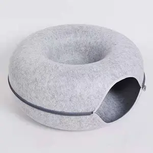 TTT Wholesale Felt Cave Round Semi Closed Detachable Easy Clean Removable Donut Tunnel Bed Cat Nest With Zipper