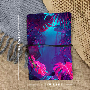 Cuaderno Vintage A6 hecho a mano, cierre de corbata, 160 páginas, práctico Registro de reunión, regalo para colegas con hojas tropicales exóticas - Product Image 4