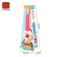 Ukulele mainan kartun hewan 17 inci populer, empat senar, untuk pemula anak-anak laki-laki perempuan, alat belajar edukatif, plastik, non-listrik