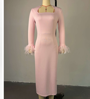 Robes longues moulantes pour femmes, col montant, manches longues en maille à volants, robes de soirée, logo personnalisé, vente en gros