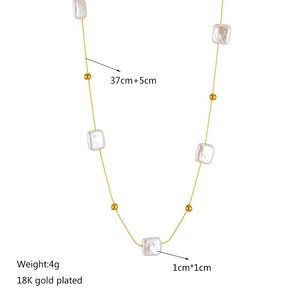 European American Style Square Pearl Chain Titanium Steel Clavicle Necklace Women's Everyday Wear Gold Color Geometric Design - Product Image 4