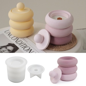 Caratte <span class=keywords><strong>Donut</strong></span> Vòng bê tông nhựa nến chủ Silicone khuôn với nắp xi măng jesmonite khuôn - Product Image 3