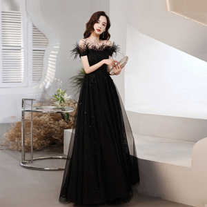 NNR LONG SLIM estilo occidental hermoso corazón dulce vestido de fiesta Estilo negro vestido de Dama - Product Image 5