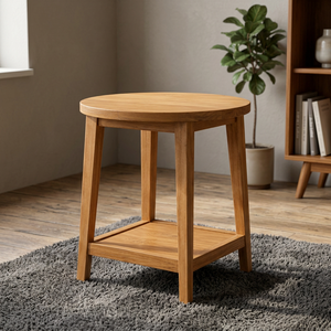 <b>Solid</b> Teak <b>Wood</b> <b>Round</b> <b>Dining</b> <b>Table</b> with Lower Shelf Eco-Friendly & Waterproof Scandinavian Modern Design 2-Seater for Hotel Use - Product Image 4