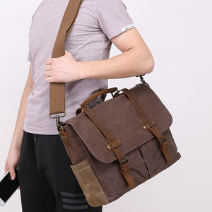 Sac à bandoulière pour ordinateur portable, <span class=keywords><strong>mallette</strong></span> de transport en toile cirée pour ordinateur portable de 14 pouces, avec manches - Product Image 4