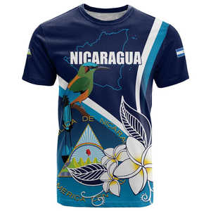Camiseta del Día de la Independencia de <span class=keywords><strong>Nicaragua</strong></span>, Motmot Plumeria Floral, Personaliza tu Texto, Camisetas con Cuello Redondo para Hombre, Camisetas de <span class=keywords><strong>Nicaragua</strong></span> - Product Image 2