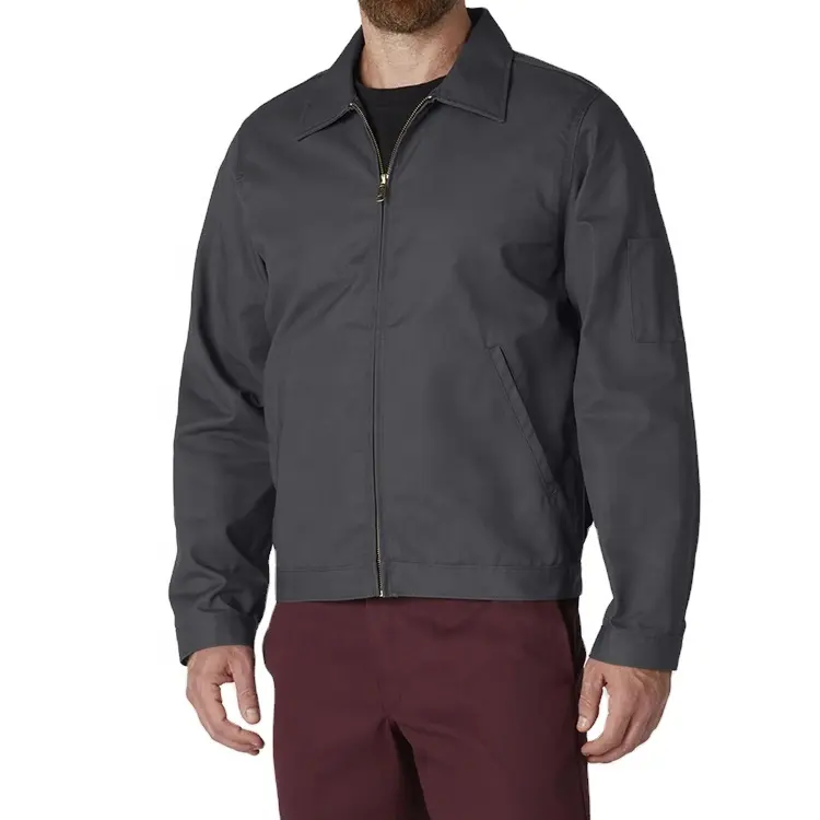 Custom LOGO Turn Down Collar Zip Up Durable Cotton Polyester Blend Twill Eisenhower Jacket Work Wear Jacket For Men