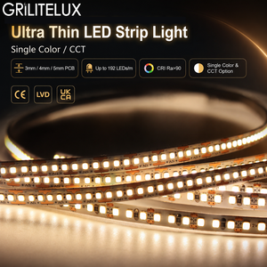 Ultra <b>Thin</b> LED Strip Light 3-5mm PCB DC12V/24V 90-100lm/W CRI>90 Cuttable Design for Custom <b>Cabinet</b> Lighting Projects - Product Image 1