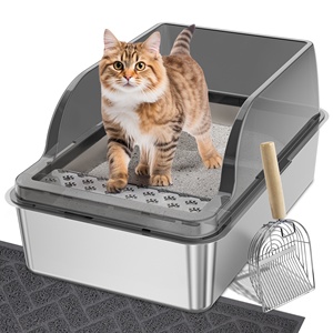 Litière pour chat XL anti-fuite avec côtés hauts, litière pour chat en acier inoxydable avec couvercle, vente en gros - Product Image 1