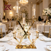Décoration de table de mariage de luxe ZKAI, chandelier en métal doré en forme de croix, support de bougie pour fête et événement