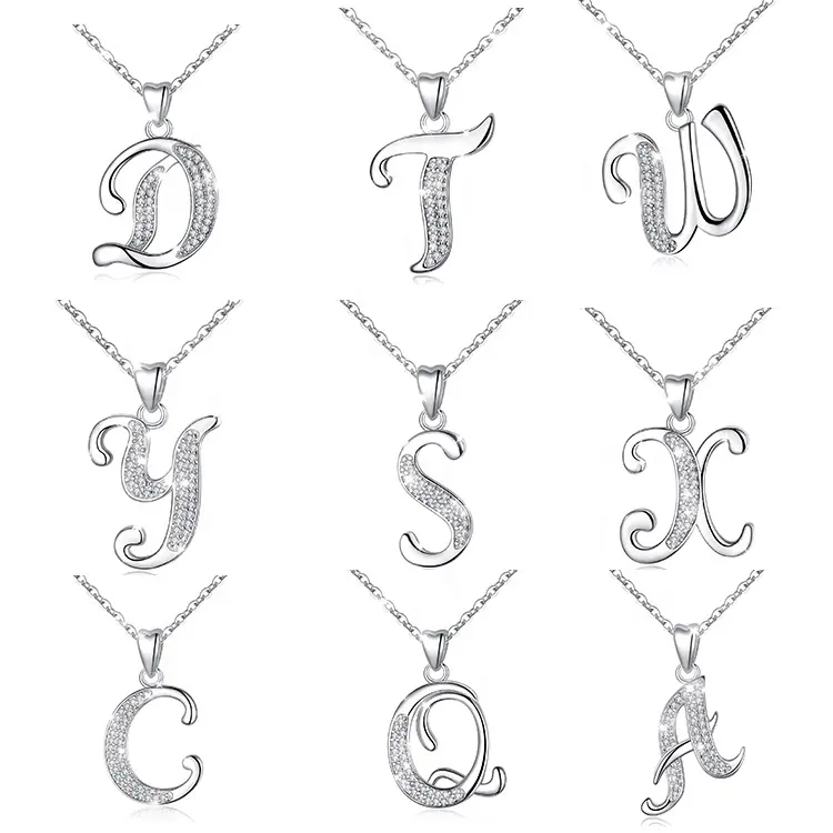 Custom Silver Cubic Zirconia Pendant Necklace Alphabet Jewelry 925 Sterling Silver Initial Cz Letter Pendant Necklace