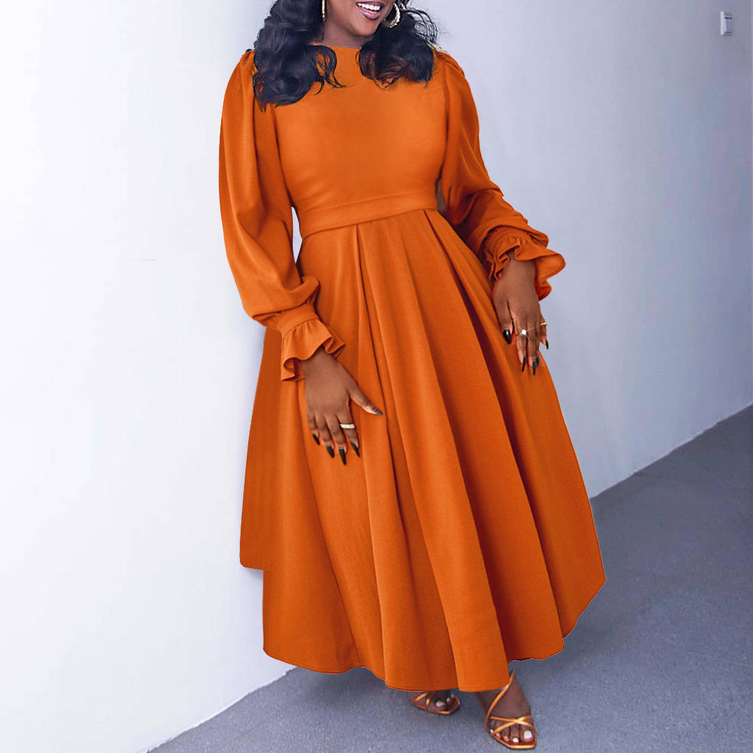 African Clothes Large Big Ladies Long Dresses Winter Elegant Large Skirt A-  Line Women's Fall Dress Long Sleeve Plus Size Dress