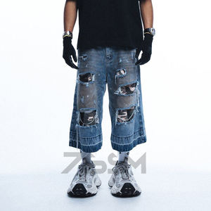 街装定制Y2K男士加大码复古复古水洗宽松迷彩补丁让·乔特撕裂仿旧脏牛仔短裤 - Product Image 2