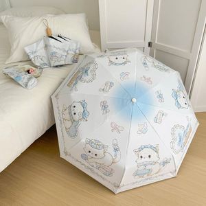 Nouveau Parapluie Automatique Lolita Kitten Mignon Protection Solaire Anti-UV pour Étudiants, Logo Personnalisé, Revêtement Noir, 8 Baleines, Pliage en Trois - Product Image 3