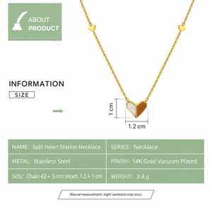 Collar con Colgante de Corazón Dividido en Acero Inoxidable, Chapado en Oro de 14K al Vacío, Corazón Abierto y Sólido - Product Image 2