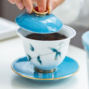 Tasse à thé en céramique peinte à la main, bol à thé, service à thé Kung Fu, théière, porcelaine coquille d'œuf, <span class=keywords><strong>Gaiwan</strong></span> en porcelaine - Product Image 2