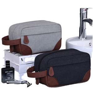 Bolsa de Cosméticos de Lona Lavada con Ribete de PU, Bolsa de Lona Portátil con Cierre de Cremallera, Logotipo Personalizado, Patrón, Bolsa de Viaje para Cosméticos - Product Image 2