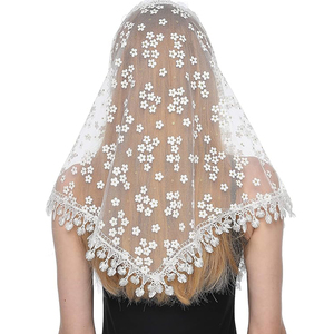 Mantille espagnole <span class=keywords><strong>blanche</strong></span> triangulaire, voile de chapelle d'église catholique, voile doux en dentelle florale en tulle, couvre-chef pour femmes, mariage - Product Image 2
