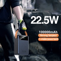 Banque d'alimentation extérieure de grande capacité 100000mAh 22.5W PD Charge rapide Affichage numérique Lumières Multi port Câble intégré Powerbank