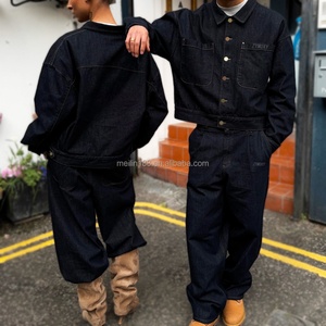 High Quality Unisex Denim Jacket and Jeans <b>Pants</b> Set Custom Design Two Piece Heavyweight 14 Oz Jeans Suit for Men Denim Set - Product Image 3