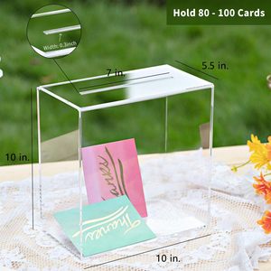 Scatola per biglietti in acrilico trasparente ecologica, spessa, personalizzabile, 10x10x5.5 pollici, per matrimoni, ricevimenti, raccolte fondi, votazioni e ricordi - Product Image 4