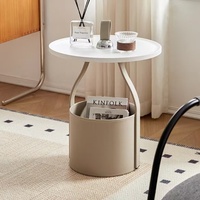 Table d'appoint minimaliste italienne pour petits espaces, seau de rangement en cuir, table basse d'angle haut de gamme pour canapé, tables d'appoint de salon