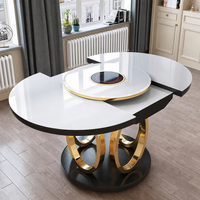 Table à manger extensible en pierre avec base métallique, table ronde peu encombrante pour la maison, l'hôtel, le restaurant, les projets