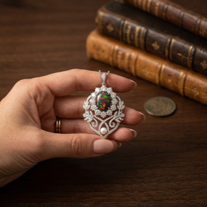Colgante de Plata de Ley con Ópalo Natural de Rajastán Welo Fire y Alas Cristianas, de Lujo, para Niños, para Bodas y Fiestas - Product Image 2
